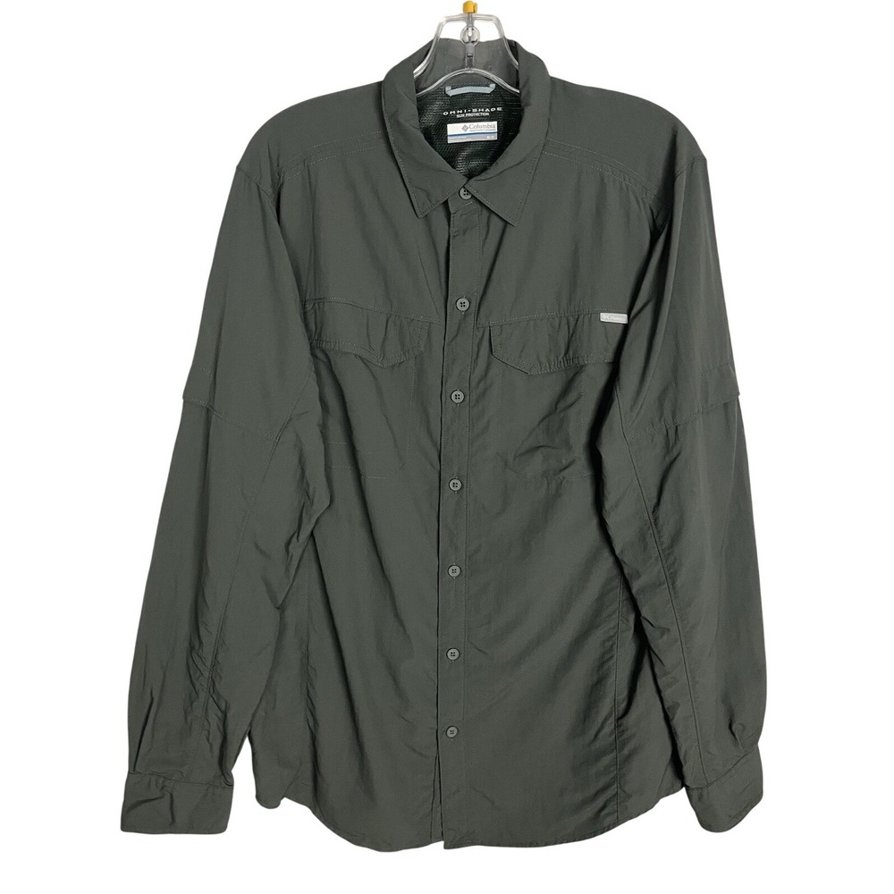 Columbia Omni-Shade Green Roll TabSleeve Button Up Shirt Men's M Sun Protection